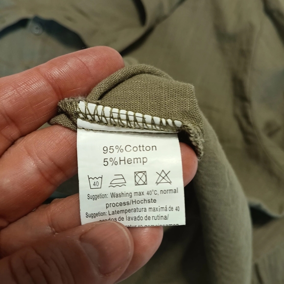 COOF ANDY Cotton & Hemp Long Roll up Sleeve Olive size XXL Men Henley Shirt - Picture 8 of 15